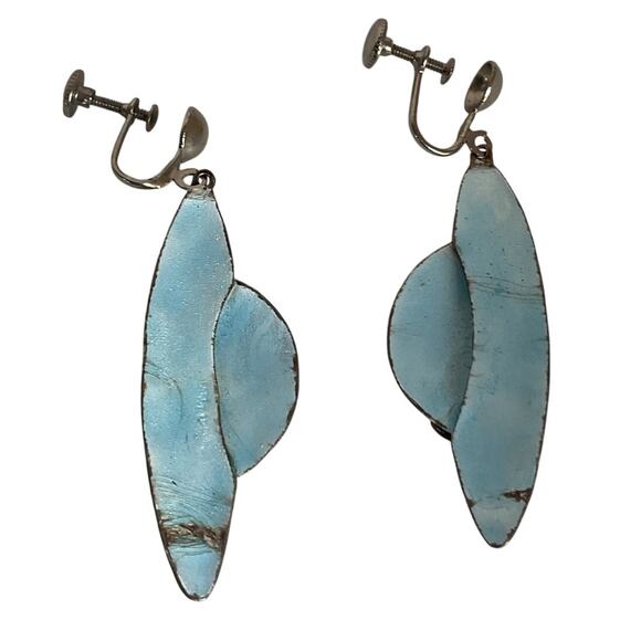 Vintage Enamel Bow Earring Screw Back Black White Yellow Polka Dot Mod 60s Style - Picture 3 of 4